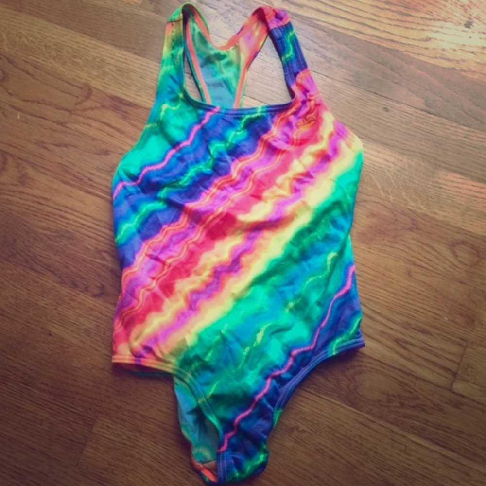 Speedo 90’s Vintage rainbow tie dye one piece